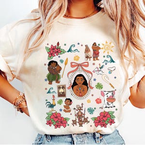 Maglietta Coquette Bows Moana, Maglietta Disney Moana, Maglietta Disney Maui Moana Hei Hei e Pua, Animal Kingdom, Maglietta coordinata per la famiglia per il viaggio a Disneyland immagine 1