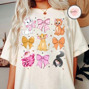 Disney Watercolor Coquette Bows Cats Shirt, Disney Cats Shirt, Marie Toulouse Lucifer Cheshire Cat Shirt, Disneyland Family Trip Shirt