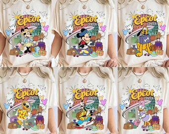 Camiseta personalizada de Mickey y sus amigos viajeros de Epcot Center, camiseta de viaje alrededor del mundo, camiseta de vacaciones familiares a juego de WDW Disneyland