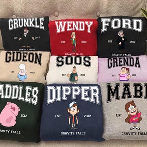 Disney Channel Est 2012 Gravity Falls chemise rétro personnalisée chemise Robbie, t-shirt personnages complets Gravity Falls, chemise assortie famille Disneyland