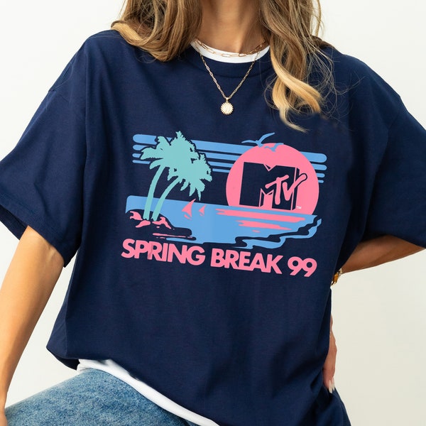 Chemise avec logo MTV couleurs pastel Beach Spring Break, chemise logo MTV, chemise assortie pour vacances en famille Disneyland, cadeaux d'anniversaire assortis Disney