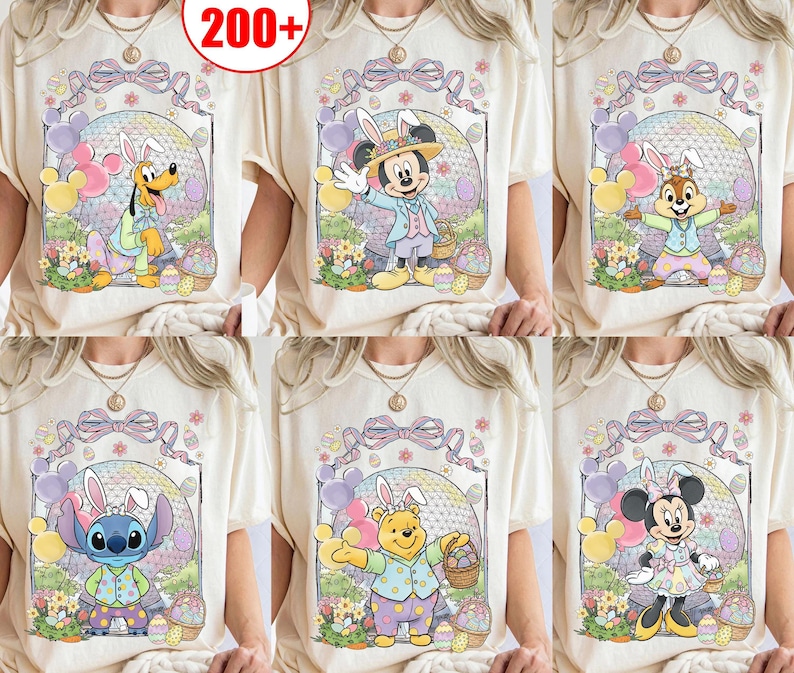 Customize Mickey and Friends Easter Eggs Shirt, Coquette Bow Epcot Park Easter Day 2026 Tee, Walt Disney world Disneyland Family Trip Shirt image 1