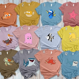 Disney Finding Nemo Characters Halloween Costume Shirt, Nemo Dory Peach Squirt Gill Deb Bruce Shirt, Disneyland Trip Family Matching Shirt