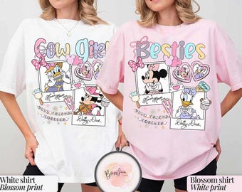 Camiseta retro de Minnie y Daisy de Disney, camiseta vaquera con lazo de Minnie y Daisy de Disney, camiseta para viaje de chicas a Disney 2026, camiseta para viaje a Disneyland
