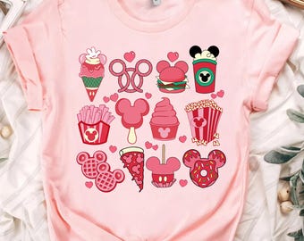 Camiseta Disney Snacks de San Valentín, camiseta Disney Couples de San Valentín en Epcot, atuendo de WDW para amantes de la comida, camiseta Disney a juego para toda la familia, café de San Valentín