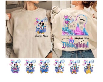 Two-sided Personalized Disneyland 70th Anniversary Shirt, Disneyland 70 Years Of Magic Shirt, Disney Castle Shirt, Disneyland Trip Shirt