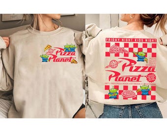 Camiseta de Disney Pixar Toy Story Pizza Planet de 2 caras, camiseta de Disney Toy Story Aliens, camiseta de Pizza Planet, camiseta de Toy Story, viaje familiar a Disneyland