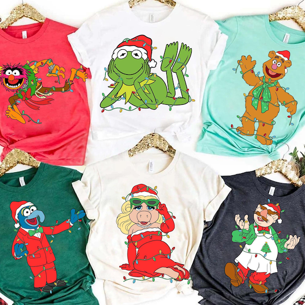 Disney The Muppets Christmas Carol Lights Shirt, Santa Fozzie Kermit Piggy Gonzo Rizzo Christmas Shirt, Disneyland Family Vacation Shirt
