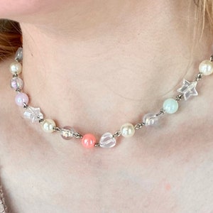 Beaded Kawaii Necklace Pastel Goth Kawaii Necklace Y2k Pixie Fairycore Rosary Necklace Cottagecore Necklace Pastel Kawaii Choker Fairycore