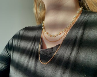 Gold Chain Layered Necklace, Pearl Accent, Adjustable Length