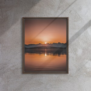 Painting sunset on canvas in frame