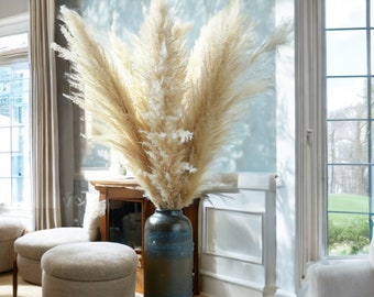 Pampas XXL Séchées, Lot de 4 - Décoration Maison, Mariage - Fleurs Séchées Naturelles - Décoration Murale - Plante - Cadeau, Anniversaire