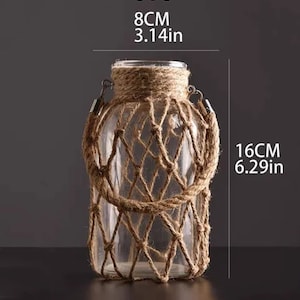 Rustic Hanging Glass Vase Rope Net Dry Flower Glass Vase with Art Hemp Rope Home Transparent Living Room Decor Table Decoration