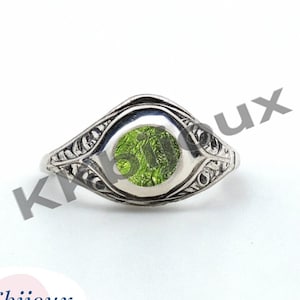 Moldavite Ring, Natural Moldavite Ring, Sterling Silver, Raw Moldavite, Evil eye Ring, Genuine Rough Moldavite, Boho Twig Band, Gift For Her