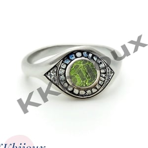Moldavite Ring, Natural Moldavite Ring, Sterling Silver, Raw Moldavite, Evil eye Ring, Genuine Rough Moldavite, Boho Twig Band, Gift For Her