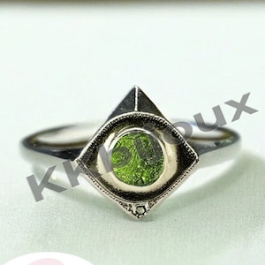 Moldavite Ring, Natural Moldavite Ring, Sterling Silver, Raw Moldavite, Evil eye Ring, Genuine Rough Moldavite, Boho Twig Band, Gift For Her
