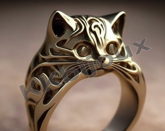 スターリングシルバーの猫の頭の指輪：手作りの猫のジュエリー - Etsy 日本