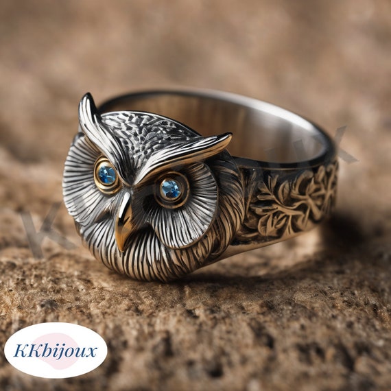 Silver owl ring, Made to Order, Size 5 1/2 - 9 1/2 US, Vikin - Inspire  Uplift