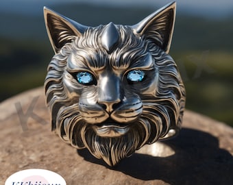 Anello in argento sterling a forma di gatto, gioielli fatti a mano con animali