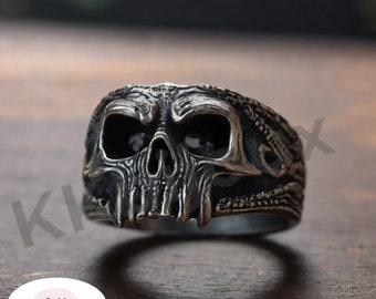 Skull Face Halloween Ring, Men Handmade Ring, Silver Skull Jewelry, Handmade Men Ring, Cool Rings, Halloween Jewelry, Men's Silver Jewelry