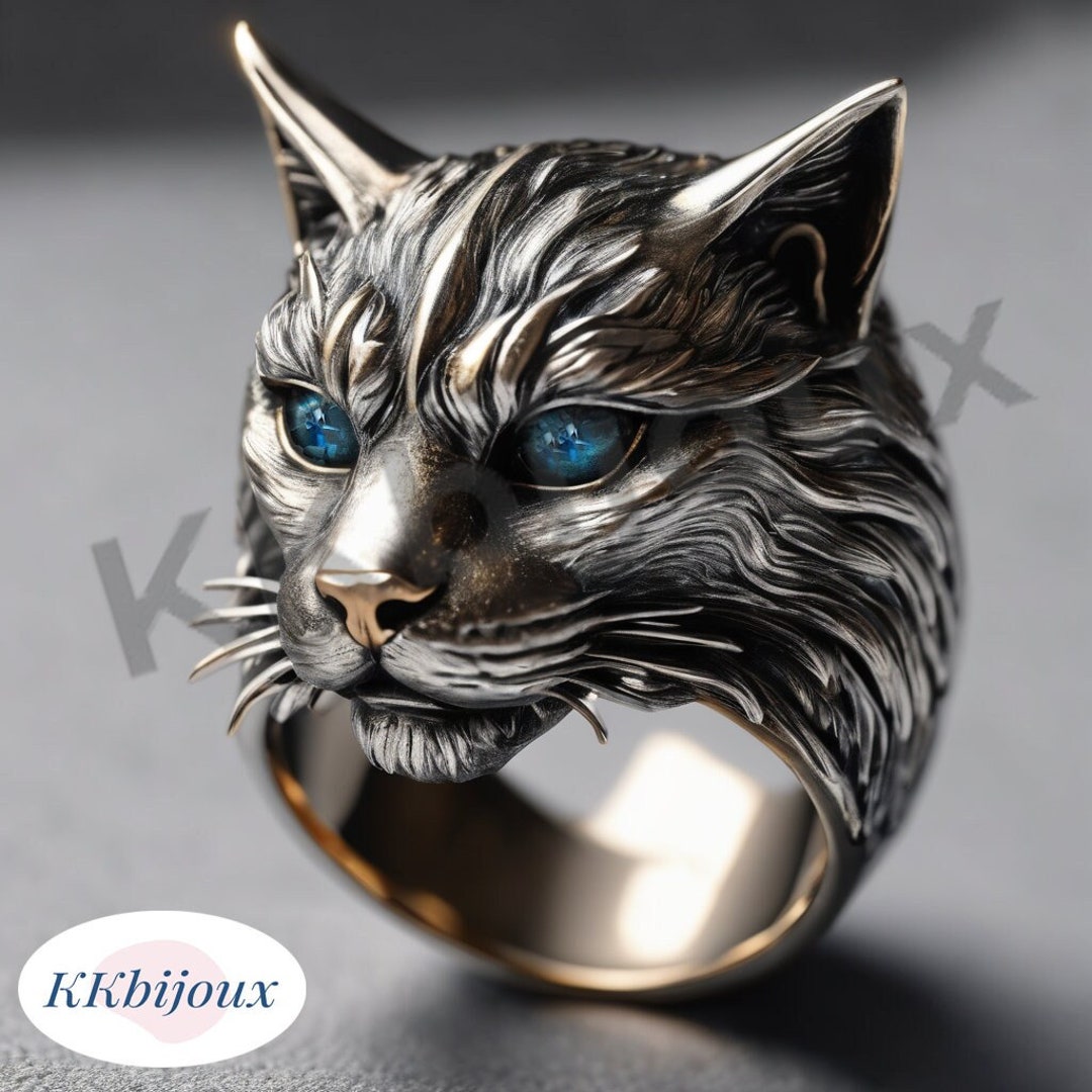 Sterling Silver Cat Ring: Handmade Animal Jewelry, Feroza Stone - Etsy