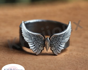 Handmade Sterling Silver Angel Wings Ring - Men's Wedding Band