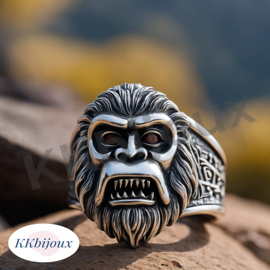 Yeti Ring , Yeti Face Ring, Ape Monkey Ring, King Kong Ring, 3D Animal Ring, Men Silver Ring