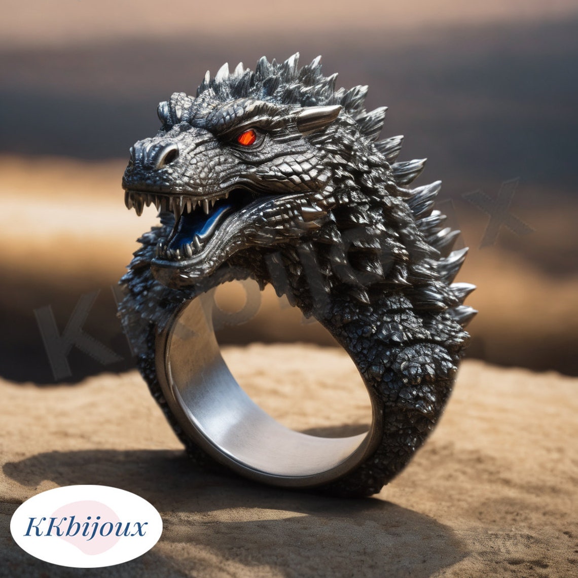 Dragon Ring ,godzilla Ring Head, Godzilla Sterling Silver Ring, Animal