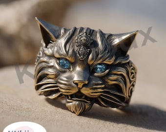 Sterling Silver samurai Cat Ring, Pet ring, Cat totem ring, Cat lover gift, Animal Jewelry, Handmade silver ring, Unique ring, Animal Lovers