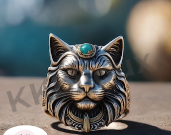 Anello a forma di gatto in argento sterling ossidato: gioiello artigianale con totem animale