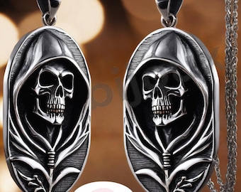 Colgante de ángel de la muerte de plata de ley, collar de calavera, joyería gótica