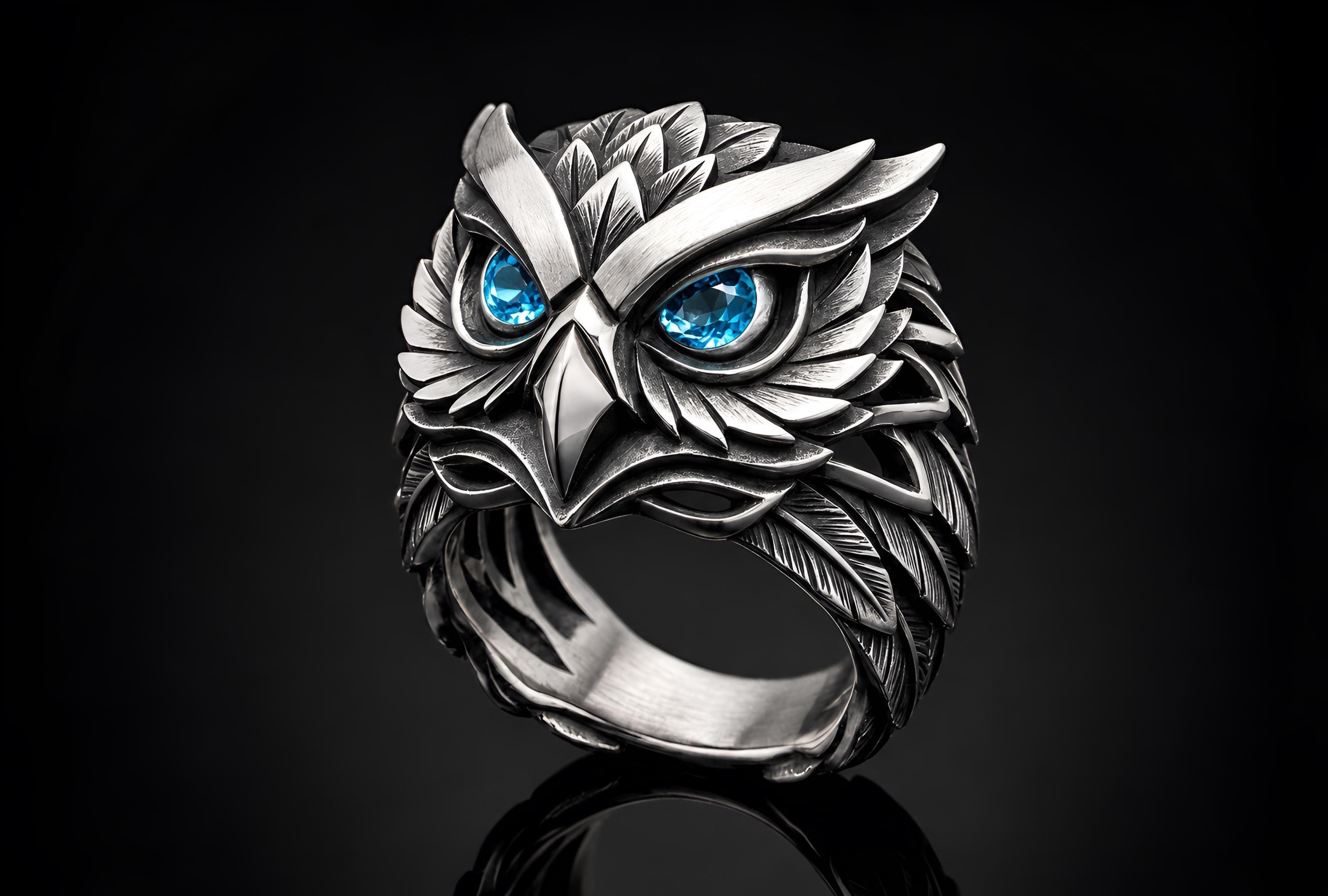 925 Sterling Silver Owl Ring, Statement & Gothic Animal Jewelry, Wisdom Symbol Ring, Unisex Gift