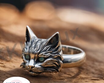 Anello in argento sterling con gatto: gioielli fatti a mano con totem animale