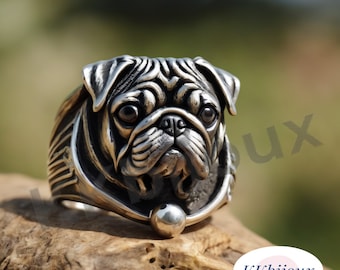 Pug  Dog Ring, Pet ring, dog totem ring, dog lover gift, Animal Jewelry, dog ring, Unique ring, Animal Lovers Ring,Pug dog