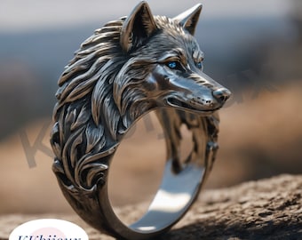 Sterling Silver Wolf Head Ring: Nordic Biker Jewelry