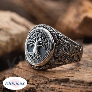 Yggdrasil Tree of Life Handmade Signet Ring, Sterling Silver Yggdrasil Pinky Men Ring, Silver Tree of Life Jewelry, Norse Mythology Men Gift