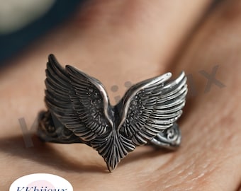 Handmade Sterling Silver Angel Wings Ring - Men's Wedding Band