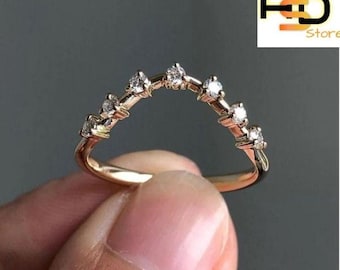 Curve CZ Diamond Wedding Band, Sterling Silver Stacking Ring