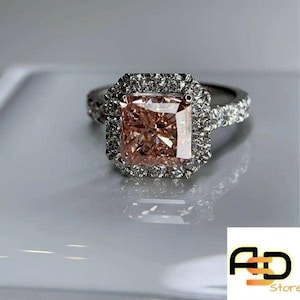 Fancy VIVID Pink VS1 Clarity 1.25 Carat Certified Elongated Cushion Cut Lab Diamond Halo Engagement Ring 925 Silver Gold