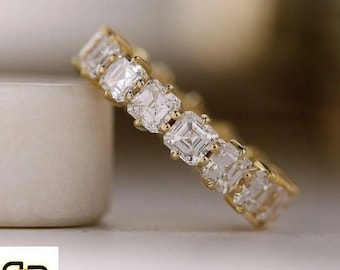 Asscher Cut Moissanite Eternity Band | 925 Silver Gold Promise Ring