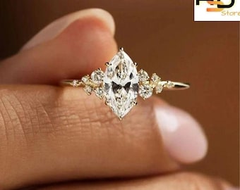 Marquise Cut Moissanite Cluster Ring | 925 Silver Anniversary Gift