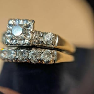 1910s Antique Edwardian• Vintage Engagement Ring Set In 935 Argentium 1.00 Ct Round Cut Diamond Art Deco Bridal Set Silver Retro Bridal Set