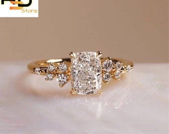 Cushion Cut CZ Diamond Ring – Hidden Halo, 925 Silver Engagement Ring