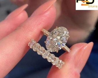 Oval Cut Moissanite Bridal Ring Set – Gold Plated 925 Silver