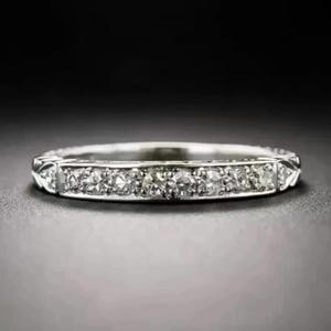 Aliança empilhável, anel de aniversário, presente vintage retrô empilhável, anel de casamento com diamantes Art Déco da década de 1930, anel de eternidade com diamantes
