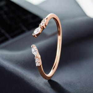 Open wedding band with a vintage Marquise diamond ring, 925 Silver round ring with a curved band, wedding ring, anniversary promise ring