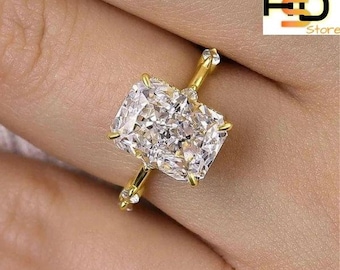 Radiant Cut Moissanite Engagement Ring – 925 Silver Hidden Halo