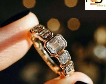 Emerald Cut 1.45 TW Moissanite Wedding Band | Sterling Silver Eternity Ring