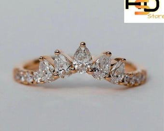 Pear Cut CZ Diamond Wedding Band | 925 Silver Stacking Ring
