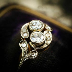 Art Deco Two Stone Ring, Toi Et Moi Vintage 925 Silver Ring, Stone Ring, Art Deco Set Bezel Old European Cut CZ Diamond Ring, Vintage Ring